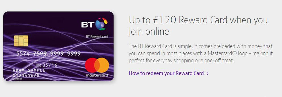 get up to £120 reward with BT broadband