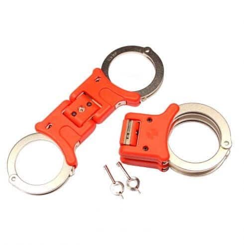 TCH850R Brand new red nickel plated rigid folding handcuffs