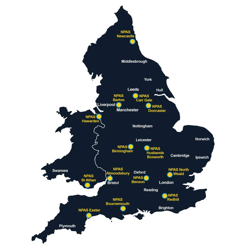 map of npas bases in england and wales